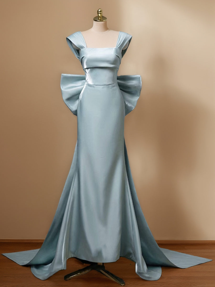 Square Neck Sleeveless Asymmetrical Sheath Dress with Bow