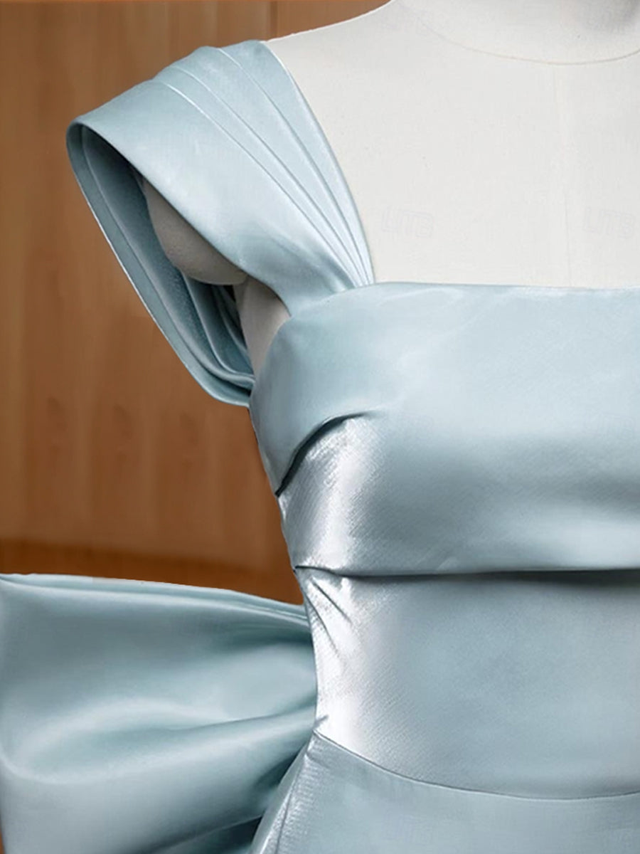 Square Neck Sleeveless Asymmetrical Sheath Dress with Bow