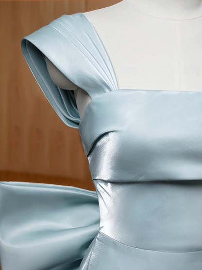 Square Neck Sleeveless Asymmetrical Sheath Dress with Bow