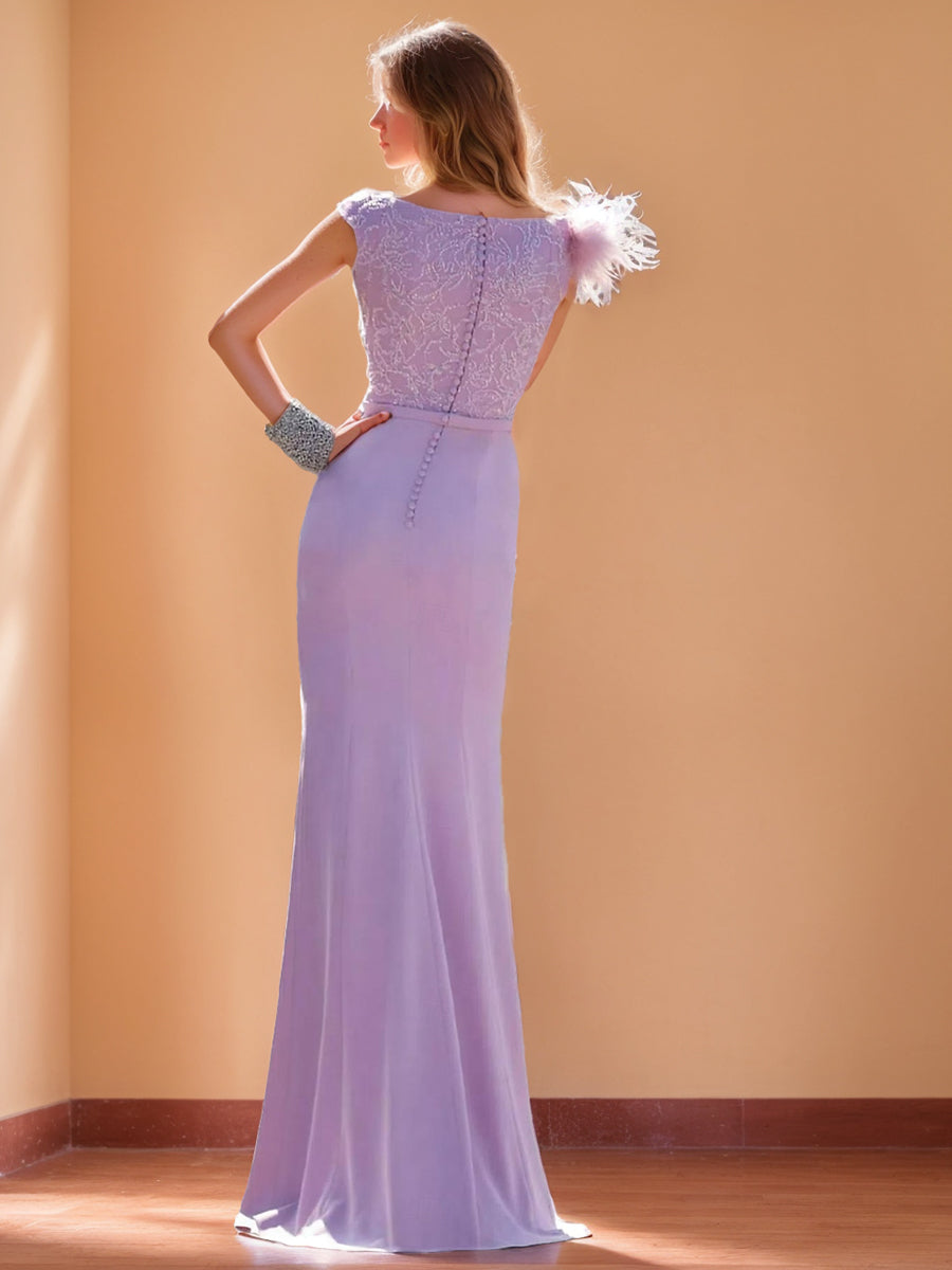 Elegant Sleeveless V-Neck Evening Dresses with Feather and Appliques
