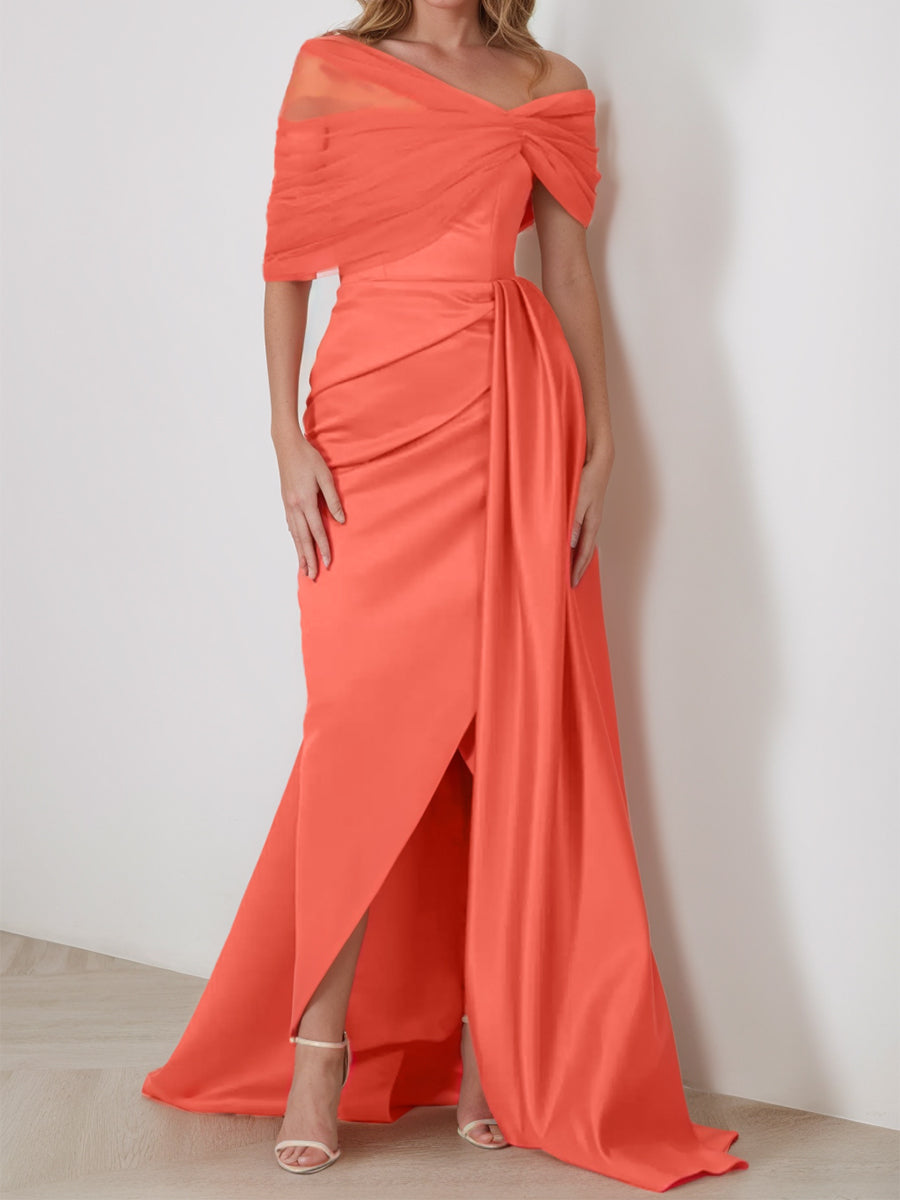 Off-the-Shoulder Sleeveless Trumpet/Mermaid Evening Dresses Featuring Ruffles and a Split Front