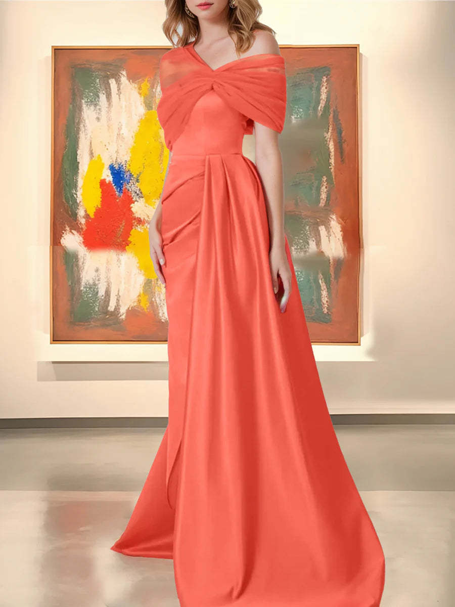 Off-the-Shoulder Sleeveless Trumpet/Mermaid Evening Dresses Featuring Ruffles and a Split Front