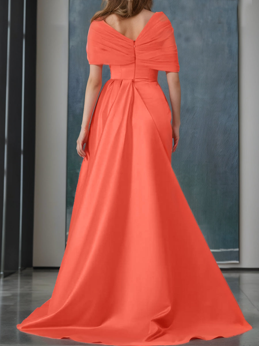 Off-the-Shoulder Sleeveless Trumpet/Mermaid Evening Dresses Featuring Ruffles and a Split Front