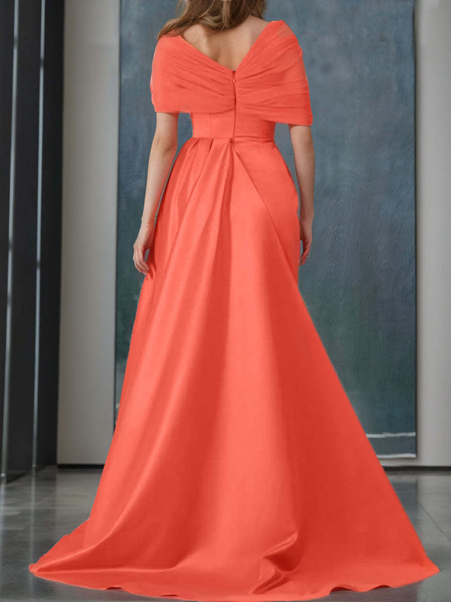 Off-the-Shoulder Sleeveless Trumpet/Mermaid Evening Dresses Featuring Ruffles and a Split Front