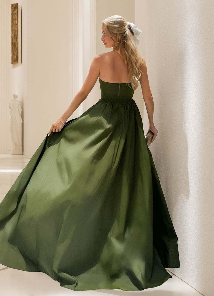 Strapless Asymmetrical A-Line/Princess Evening Gown with Ruffles and High Slit