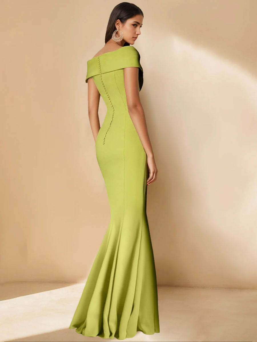 Minimalist Off-the-Shoulder Mother of the Bride Dresses in Trumpet/Mermaid Style with Detachable Flower-BMbridal.UK