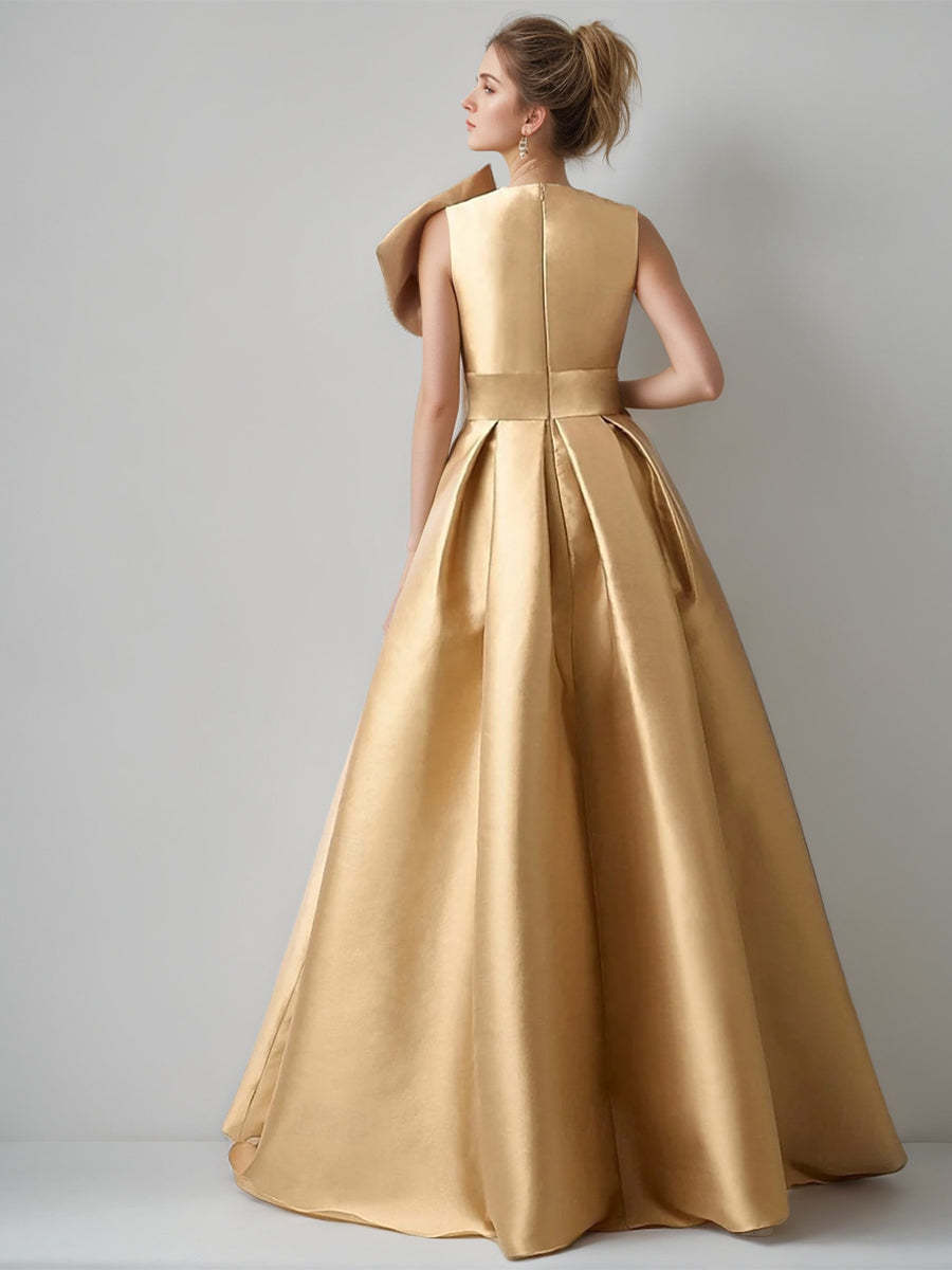 V-Neck Sleeveless A-Line Princess Evening Gown with High Slit Beading and Pocket