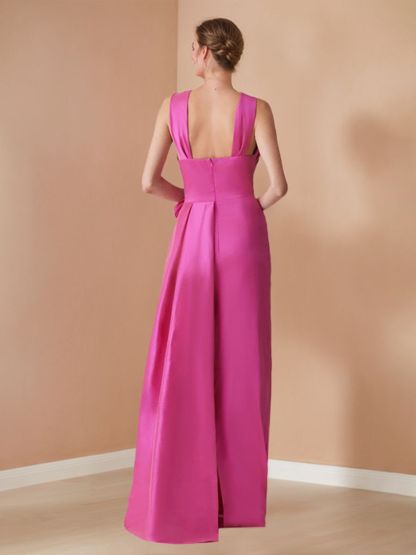 Sleeveless Floor-Length Evening Dress with 3D Flower and Criss Cross Sheath/Column Design