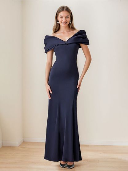 Elegant Off-the-Shoulder Floor-Length Evening Dresses with Ruffles in Trumpet/Mermaid Style