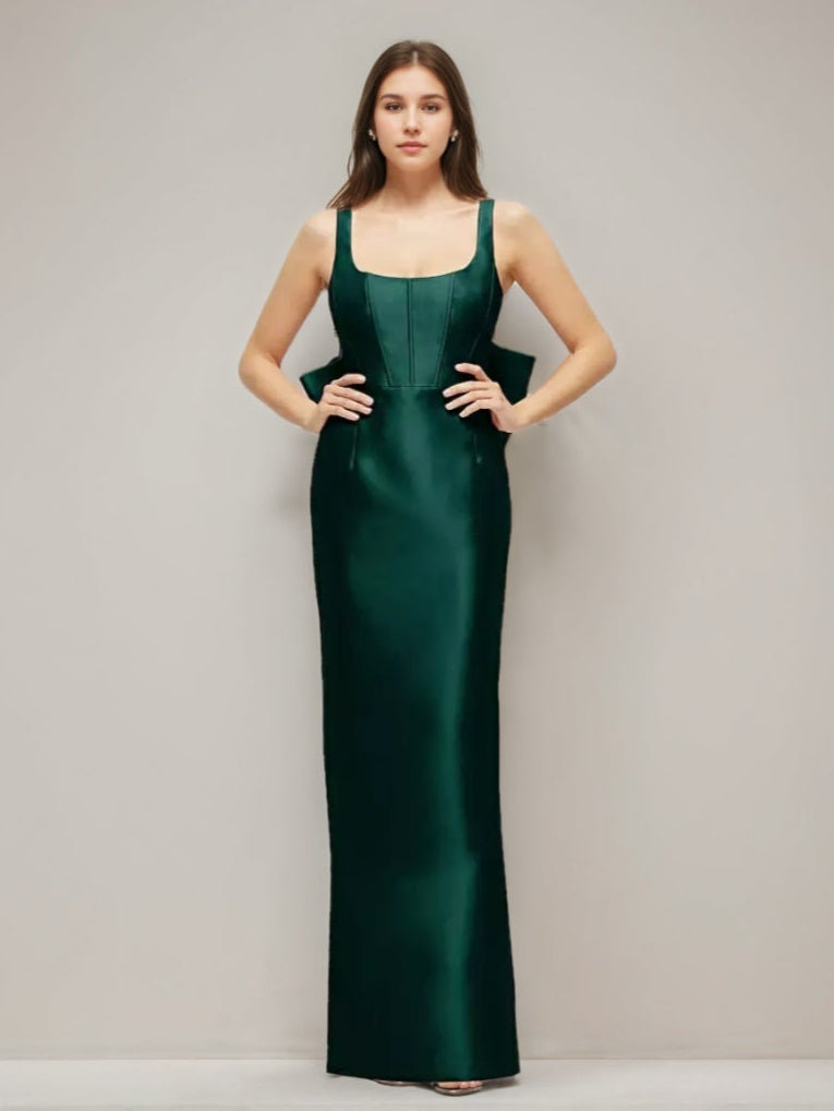 Sleeveless Evening Gown with Floor-Length Bow Sheath/Column Style