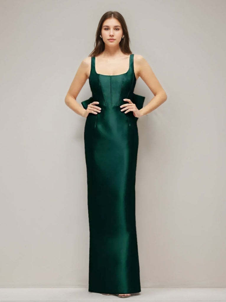 Sleeveless Evening Gown with Floor-Length Bow Sheath/Column Style