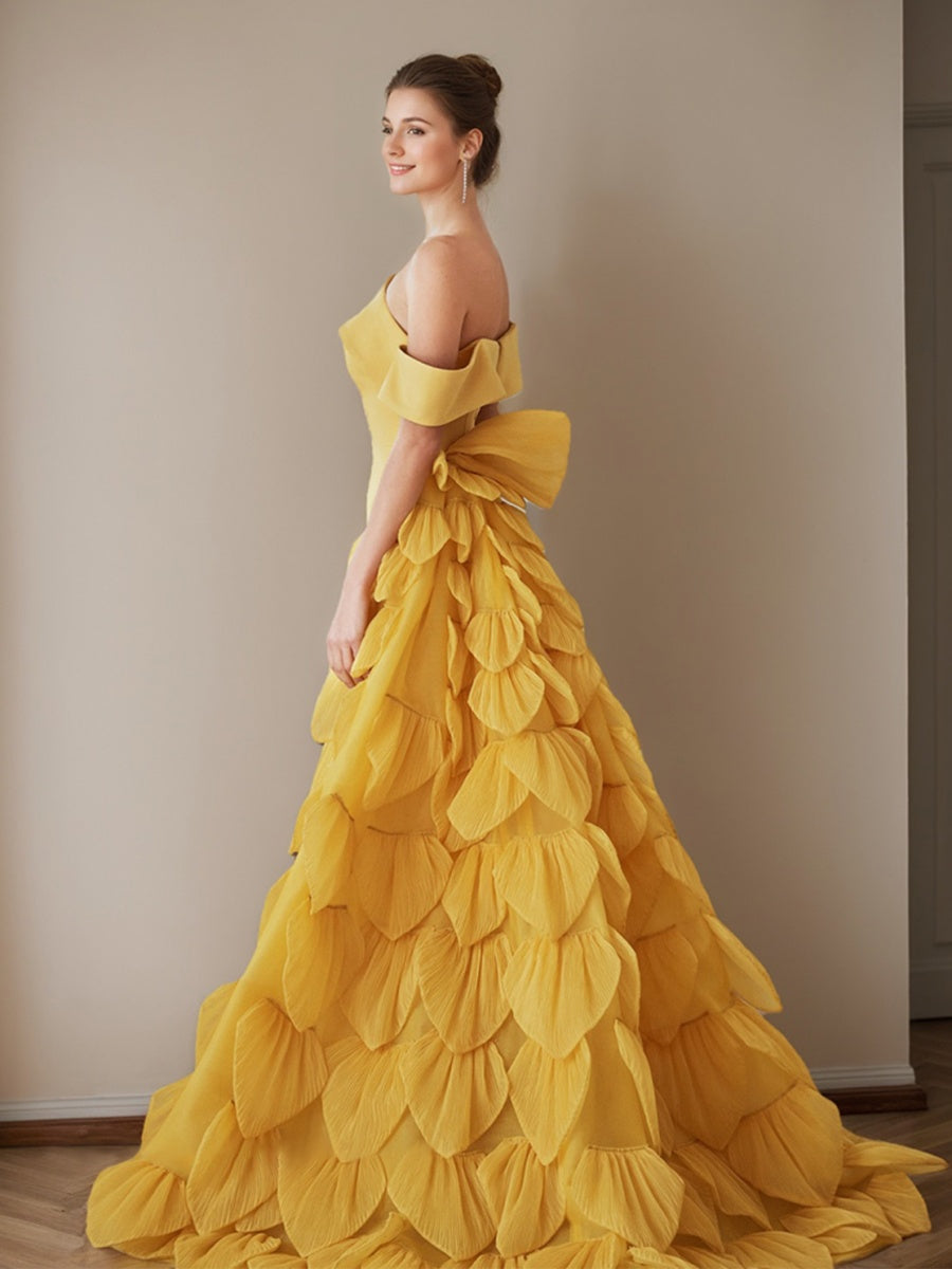 Off-the-shoulder Floor-Length Evening Dresses in Trumpet/Mermaid Style with Ruffles Lace-up and Scales-BMbridal.UK