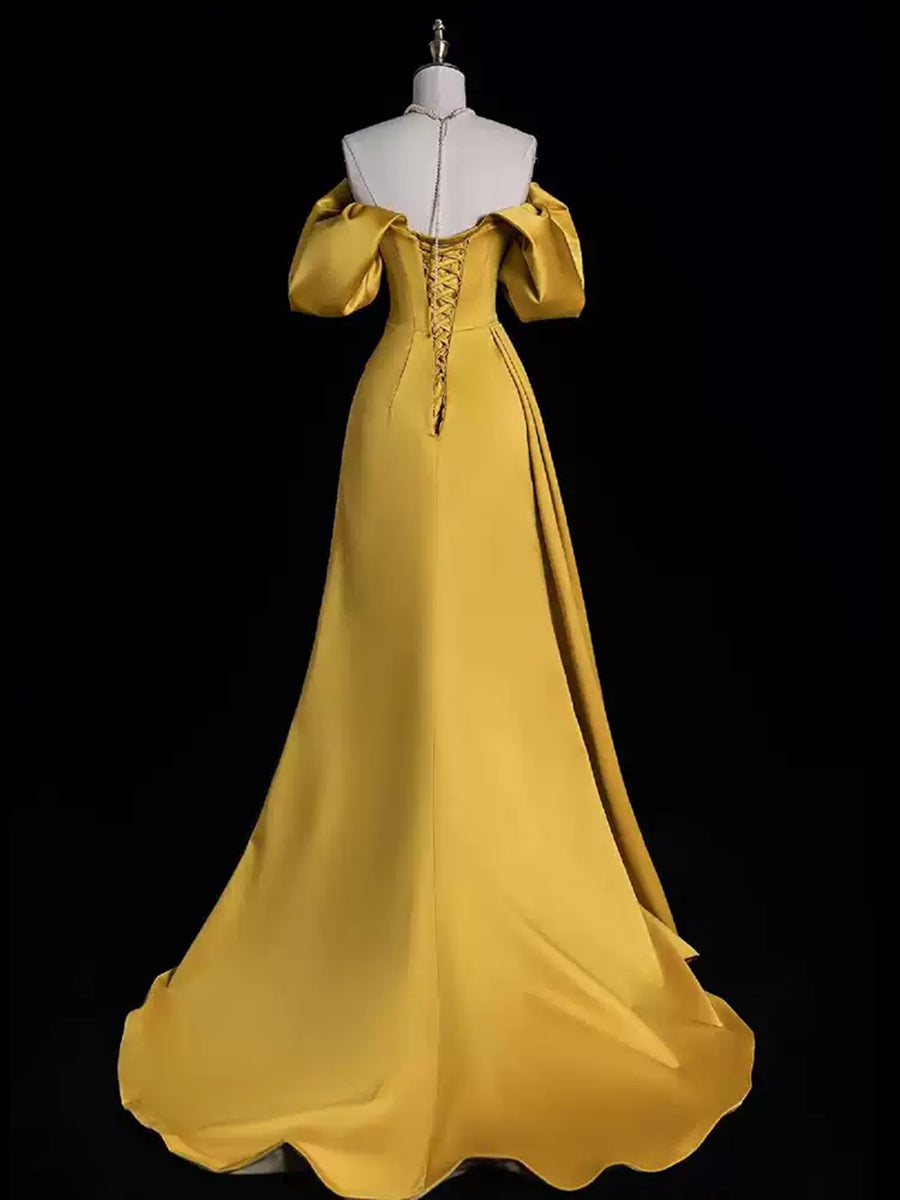 Princess A-line Off-the-shoulder Evening Gown with Ruched Asymmetrical Ruffles Lace-up Slit and Appliques-BMbridal.UK