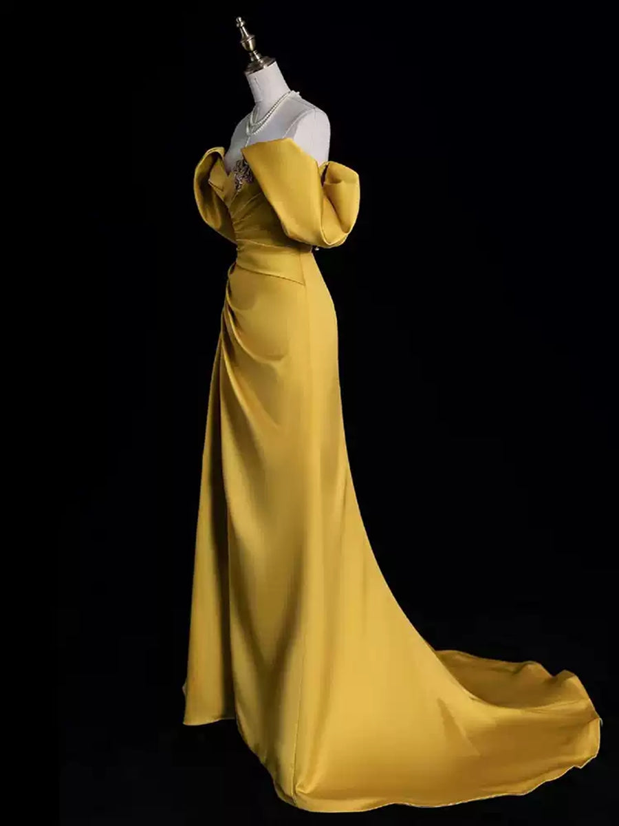 Princess A-line Off-the-shoulder Evening Gown with Ruched Asymmetrical Ruffles Lace-up Slit and Appliques-BMbridal.UK