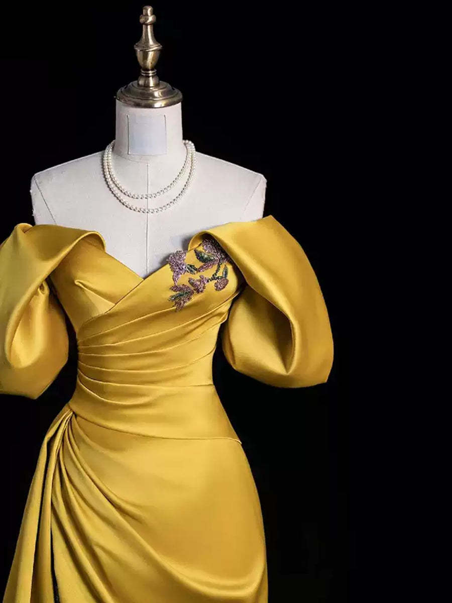 Princess A-line Off-the-shoulder Evening Gown with Ruched Asymmetrical Ruffles Lace-up Slit and Appliques-BMbridal.UK