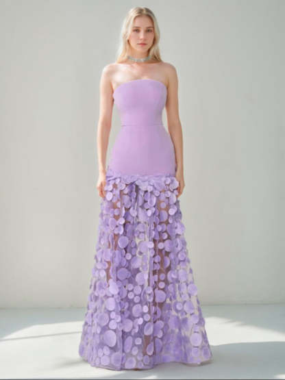 Strapless Sleeveless A-Line Princess Floor-Length Evening Dresses Featuring Appliques