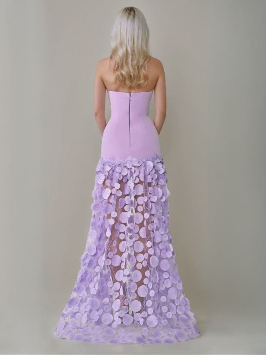 Strapless Sleeveless A-Line Princess Floor-Length Evening Dresses Featuring Appliques