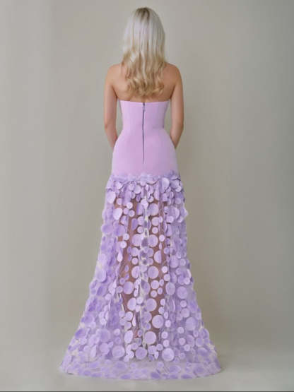 Strapless Sleeveless A-Line Princess Floor-Length Evening Dresses Featuring Appliques