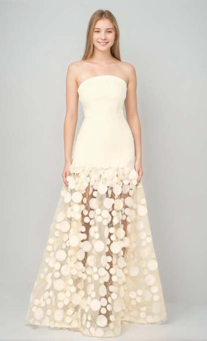 Strapless Sleeveless A-Line Princess Floor-Length Evening Dresses Featuring Appliques