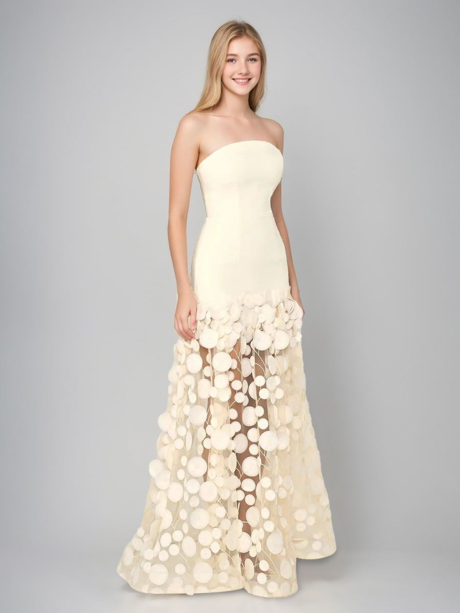 Strapless Sleeveless A-Line Princess Floor-Length Evening Dresses Featuring Appliques