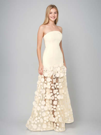 Strapless Sleeveless A-Line Princess Floor-Length Evening Dresses Featuring Appliques