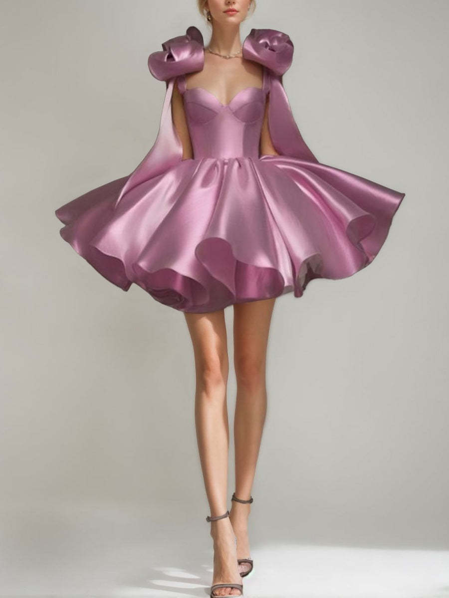 Sweetheart Sleeveless A-Line/Princess Mini/Short Evening Dresses Featuring Bows Pleats & Lace-Up