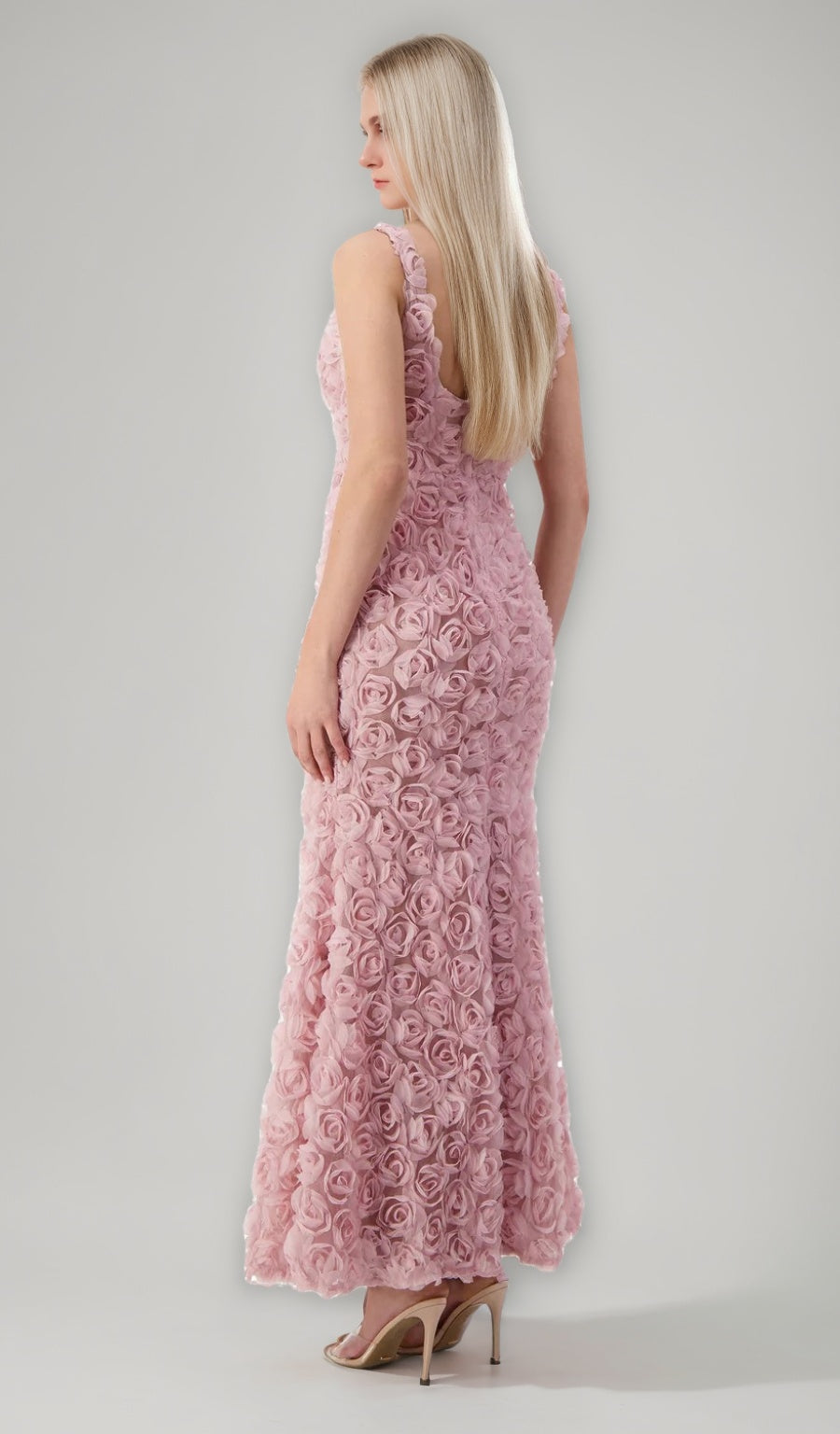 Sleeveless Ankle-Length Evening Dresses with 3D Flowers in Trumpet/Mermaid and Square Neckline