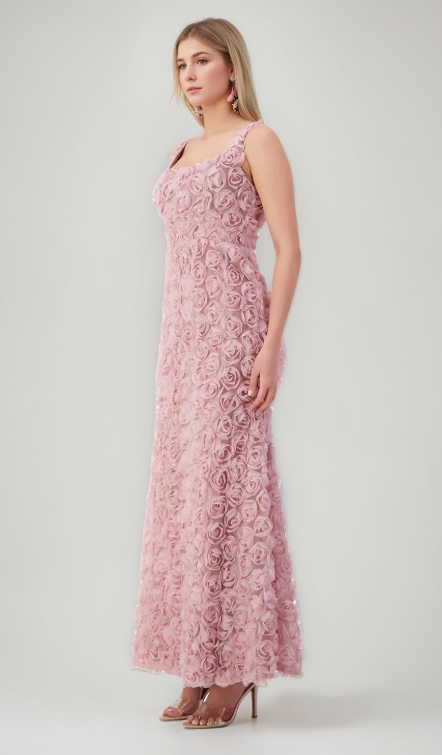 Sleeveless Ankle-Length Evening Dresses with 3D Flowers in Trumpet/Mermaid and Square Neckline