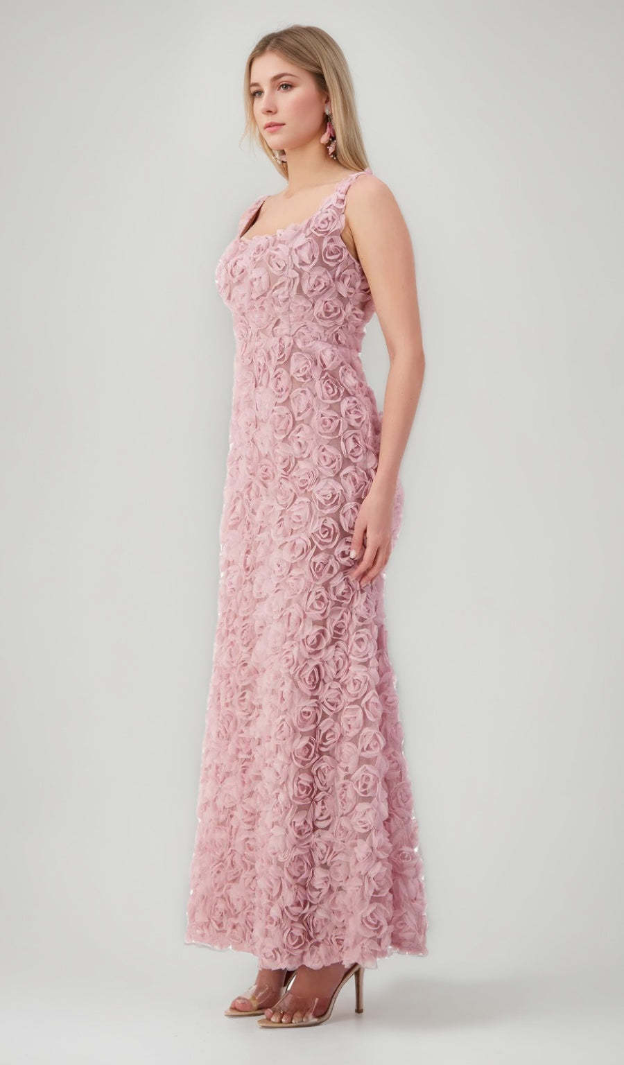 Sleeveless Ankle-Length Evening Dresses with 3D Flowers in Trumpet/Mermaid and Square Neckline