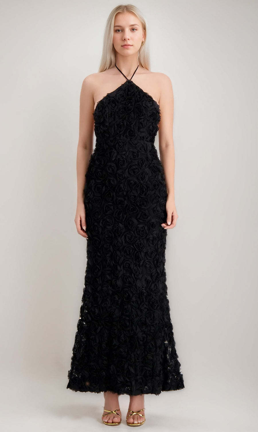 Sleeveless Backless Ankle-Length Evening Dresses with 3D Flowers in Trumpet/Mermaid Halter Style