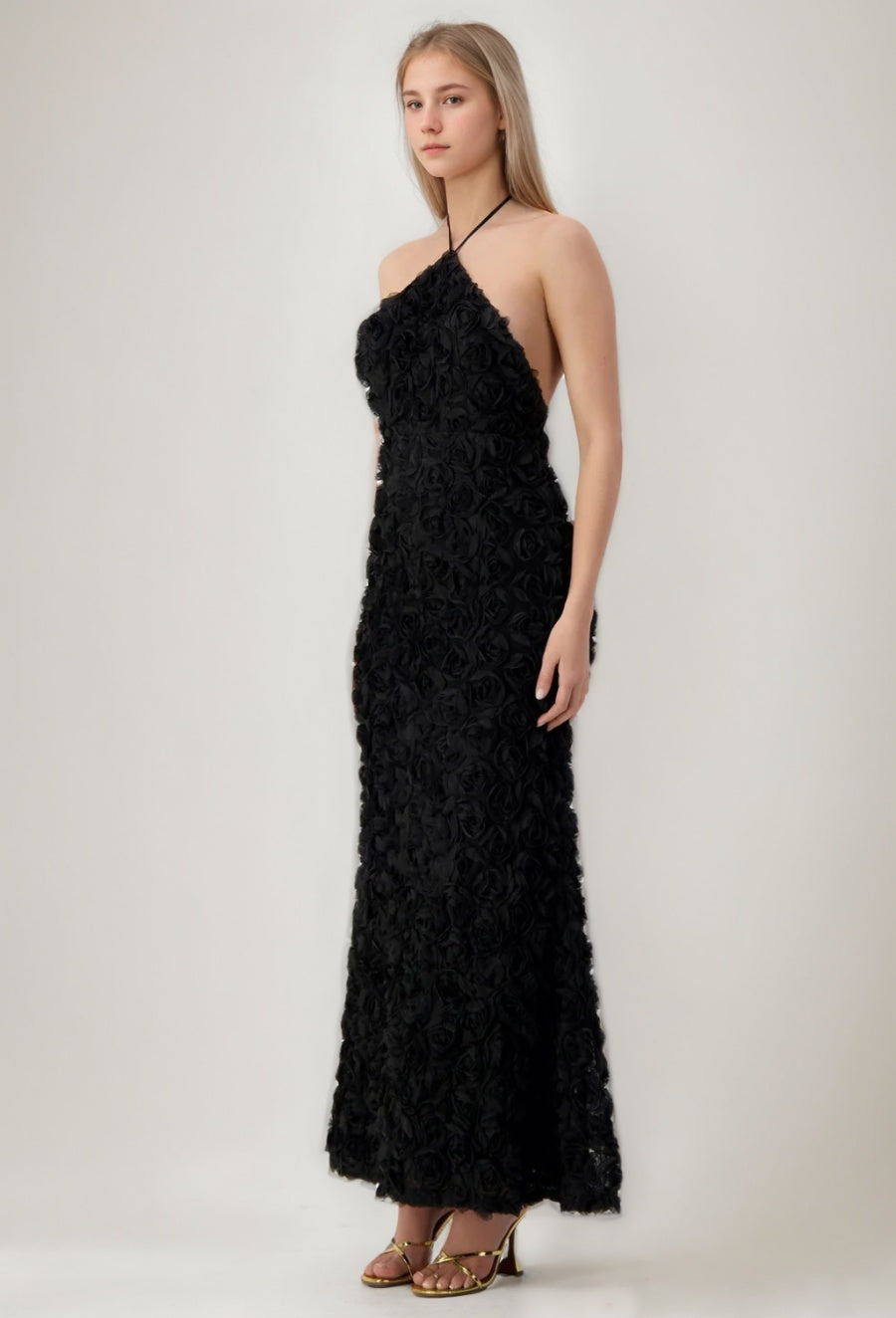 Sleeveless Backless Ankle-Length Evening Dresses with 3D Flowers in Trumpet/Mermaid Halter Style