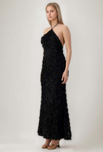 Sleeveless Backless Ankle-Length Evening Dresses with 3D Flowers in Trumpet/Mermaid Halter Style