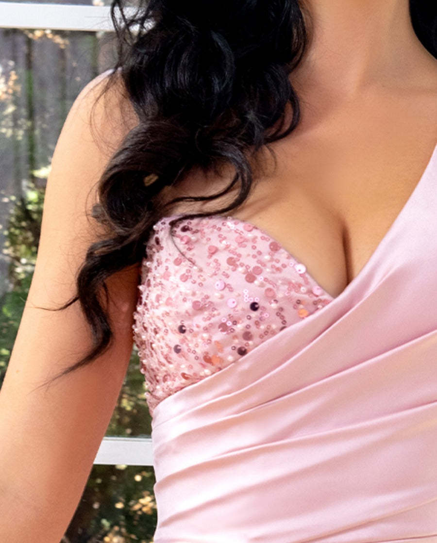 One-Shoulder Sleeveless Asymmetrical Evening Dress with Sequins Ruffles and a Sweep Train