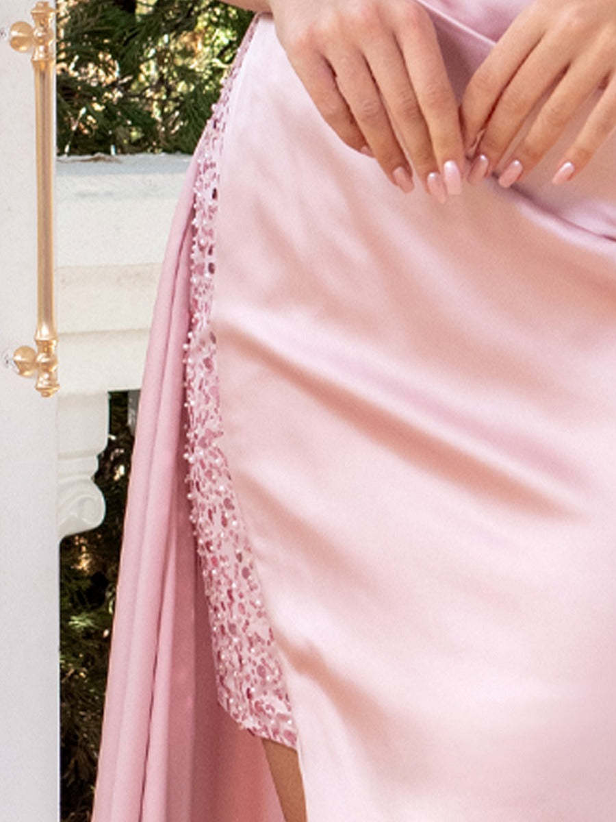 One-Shoulder Sleeveless Asymmetrical Evening Dress with Sequins Ruffles and a Sweep Train