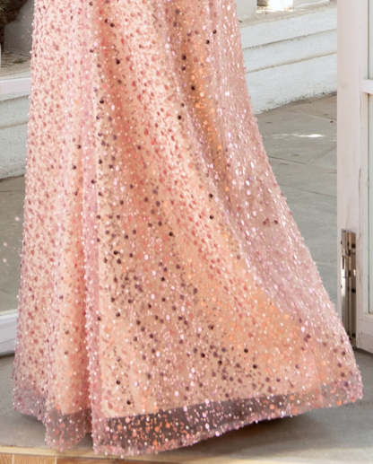 Floor-Length Halter Evening Dresses with Self-Tie and Sequins