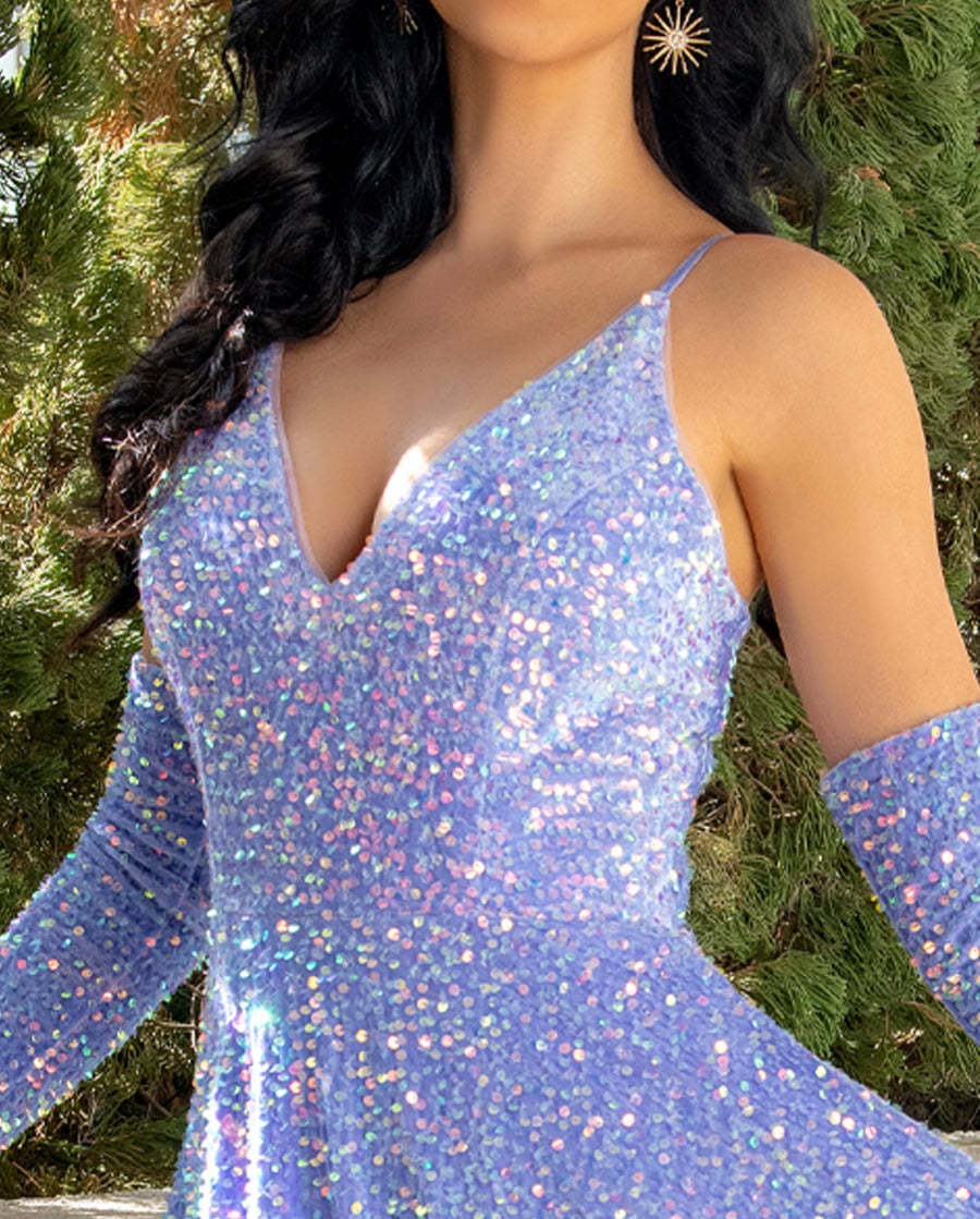 Princess A-Line Floor-Length Pleated Evening Dress with Spaghetti Straps Plunge V-Neck & Detachable Sleeves-BMbridal.UK