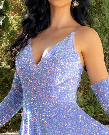 Princess A-Line Floor-Length Pleated Evening Dress with Spaghetti Straps Plunge V-Neck & Detachable Sleeves-BMbridal.UK