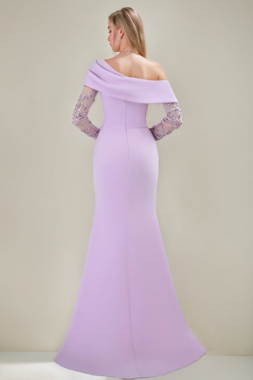 Off-the-shoulder Mermaid/Trumpet Evening Gowns with Embroidered Tulle Sleeves and a Side Slit