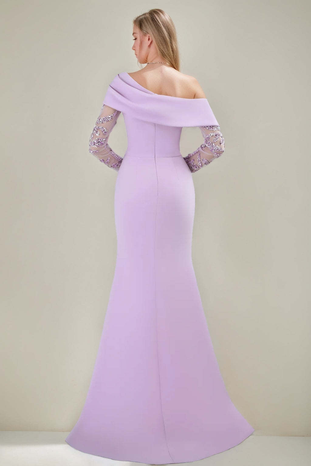 Off-the-shoulder Mermaid/Trumpet Evening Gowns with Embroidered Tulle Sleeves and a Side Slit