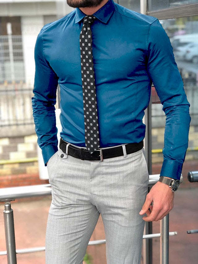 Long Sleeve Lapel Shirt For Men In Standard Fit Polyester