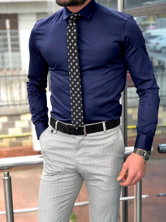 Long Sleeve Lapel Shirt For Men In Standard Fit Polyester