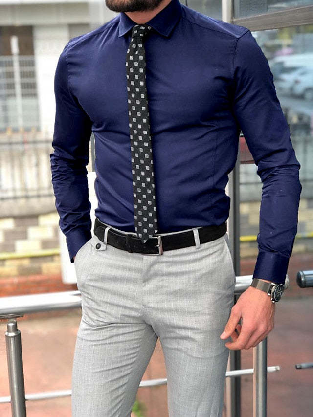 Long Sleeve Lapel Shirt For Men In Standard Fit Polyester