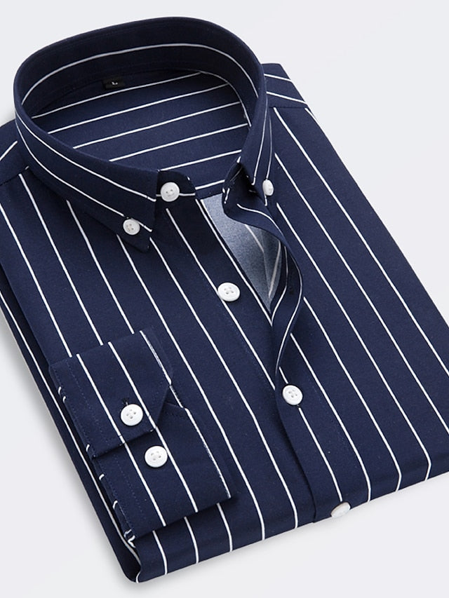 Men's Lapel Stripe Long Sleeve Standard Fit Shirt
