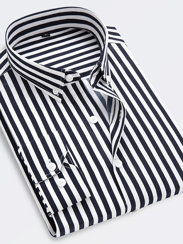 Men's Lapel Stripe Long Sleeve Standard Fit Shirt