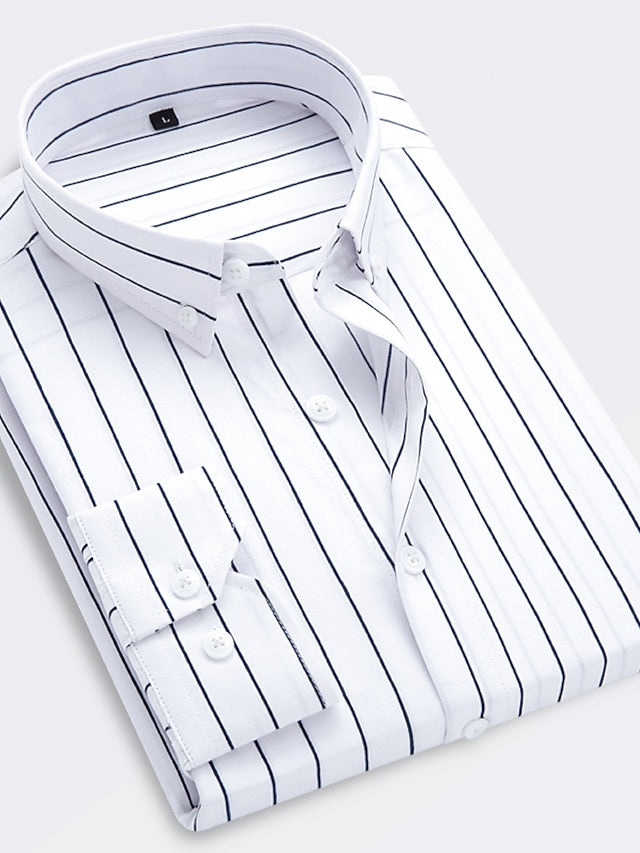 Men's Lapel Stripe Long Sleeve Standard Fit Shirt