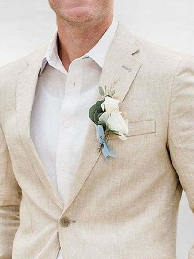 Men's Two-Button Single Breasted Tailored Linen Suit In Solid Colors