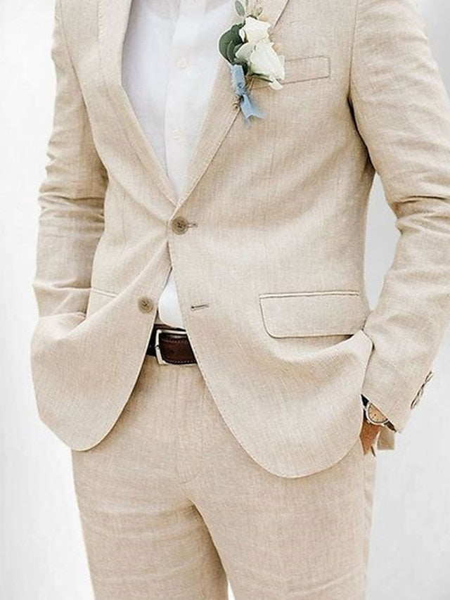 Men's Two-Button Single Breasted Tailored Linen Suit In Solid Colors