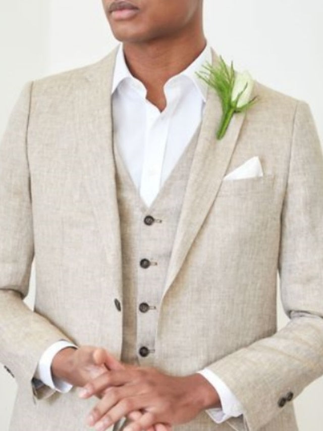 Men's Single Breasted Two-Button Tailored Fit 3-Piece Wedding Suit