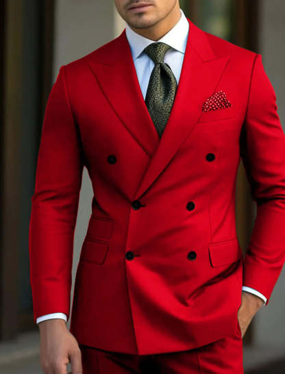 Men's Green Tailored Fit 2-Piece Double Breasted Six-Button Solid Wedding Suits