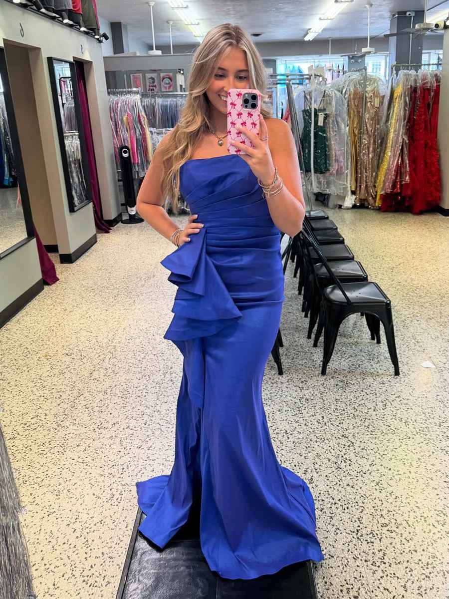Mermaid Strapless Pleated Long Prom Dress with Slit